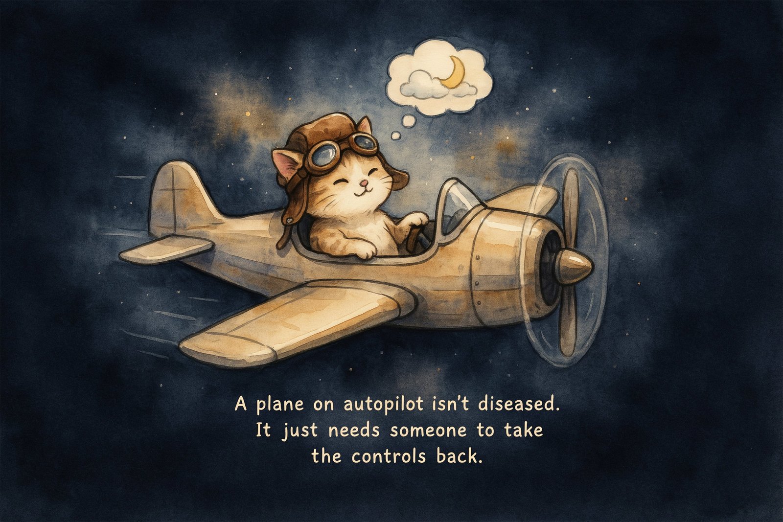 A plane on autopilot isn't diseased it just needs someone to take the controls back